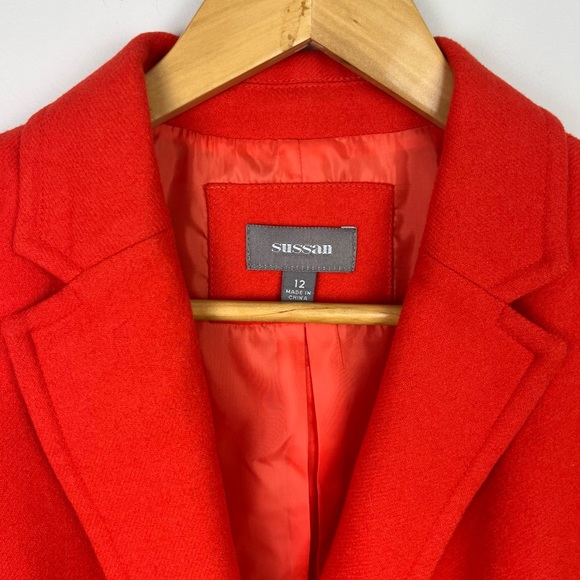 New Sussan Womens Jacket Orange Wool Blend Button Office Business Work Size M 12 - Picture 4 of 10
